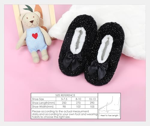 Image of DICUIRD Womens Cozy&Warm Soft Sole Slipper Socks with Grippers-Girls Teddy Fleece Indoor Slipper with Non-skid Bottoms
