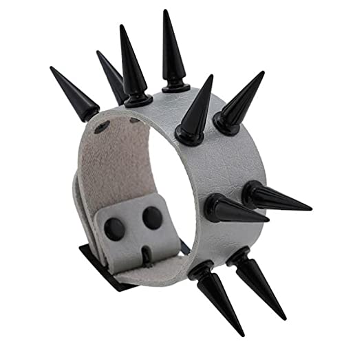 LILY123 Unisexe Noir Métal Spike Clouté Punk Gothique Bracelet Cuir Rivets Bracelet Manchette pour Hommes Femmes Rock Vintage Style Gothique Adulte-Gris Cover