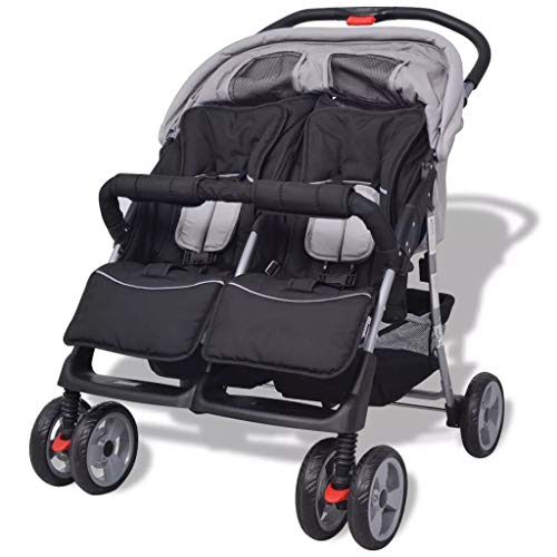 yorten Baby Zwillingswagen Klappbar mit Regenschutzhaube aus Stahl und Oxfordgewebe Rückenlehne Verstellbar 93 x 68 x 103 cm (L x B x H)