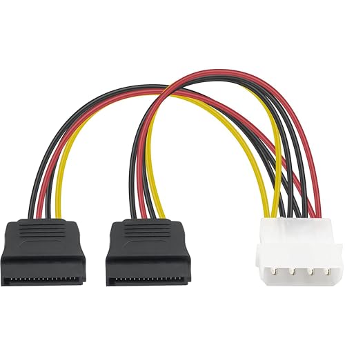 OPAX51 Cable Adaptador divisor de alimentación Molex Macho IDE LP4 4 Pines a 2x SATA 15 Pines, 18 AWG, 15 cm, Negro para HDD, SSD, CD ROM | 15 cm (2x SATA) 51CH084
