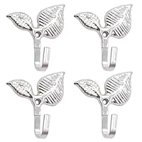 AURIVISTA 4Pcs Silver Leaf Wall Hooks - Vintage Decorative Iron Hooks for Hanging Coats, Towels, Keys - Rustic Wall Mounted Hooks with Screws for Bathroom, Bedroom & Entryway Organization