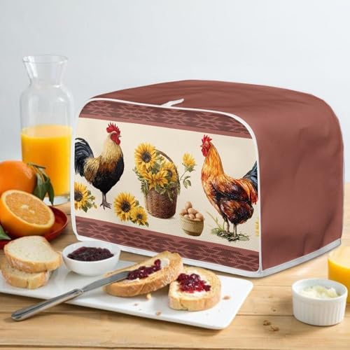 Image of Kitchen Toaster Dust Cover Bakeware Protector Compatible with 4 Slice Toaste Dust Protection Cover with Top Hook Rustic Rooster Sunflower Print