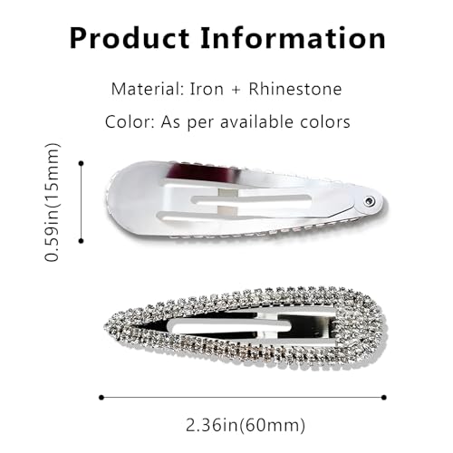 Set de 4 pinzas plateadas con piedras brillantes de 2.36 pulgadas - Barrettes para cabello para mujeres y niñas - para boda, fiesta y eventos miniatura 7
