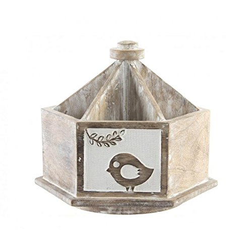 Dcasa - Portamandos Giratorio Madera Tallada pajaros 6 Compartimentos