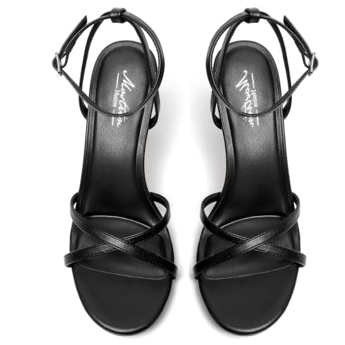 Image of Mostrin Strappy Heels for Women Ankle Strap Heels Women's Heeled Sandals for Party Prom Wedding
