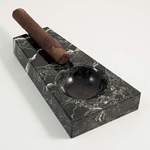 Bey-Berk C301 Black"Zebra" Marble Single Cigar Ashtray. One Size