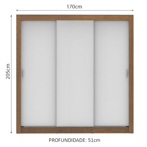 Image of Madesa 3 Sliding Doors Wardrobe, Engineered Wood, Brown and White, 170 cm Width, Shelves and Hanging Unit, Bedroom Storage