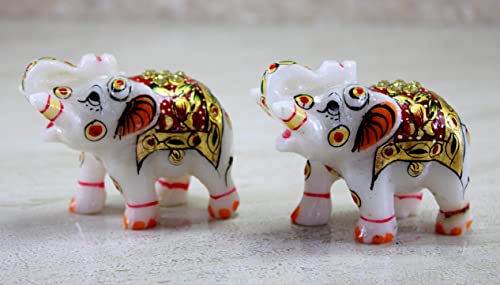 Set de 2 Figuras de Elefante en Mármol Blanco de 3" miniatura 3
