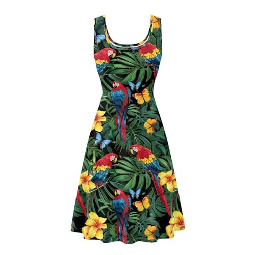 Image of TOADDITDO Women's Sleeveless O Neck Beach A-Line Party Coctail Tank Dresses Flared Sundress