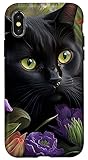 Black Cat in Spring Blooms – Elegant Purple Floral Design Case for iPhone X/XS