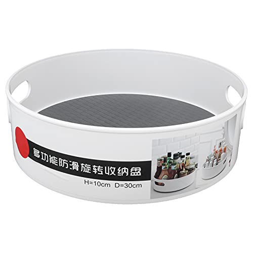 Bandeja de Almacenamiento giratoria Grande con Mango Abierto, Organizador de plástico sin BPA para Cocina, baño, Mesa de Comedor, Almacenamiento, Gris, Blanco, 30cm