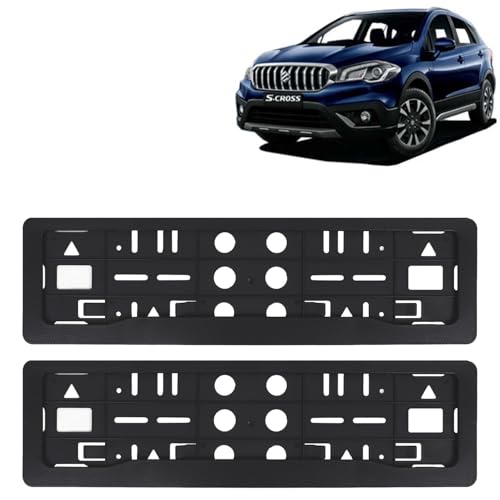 Image of KINGSWAY S Cross Car Number Plate Frames for All 2018 to 2019 Models of Maruti Suzuki Car Registration Plate Holders, Black Licence Plate Covers (Front and Rear), Universal Size 51.5 x 14.5 cm