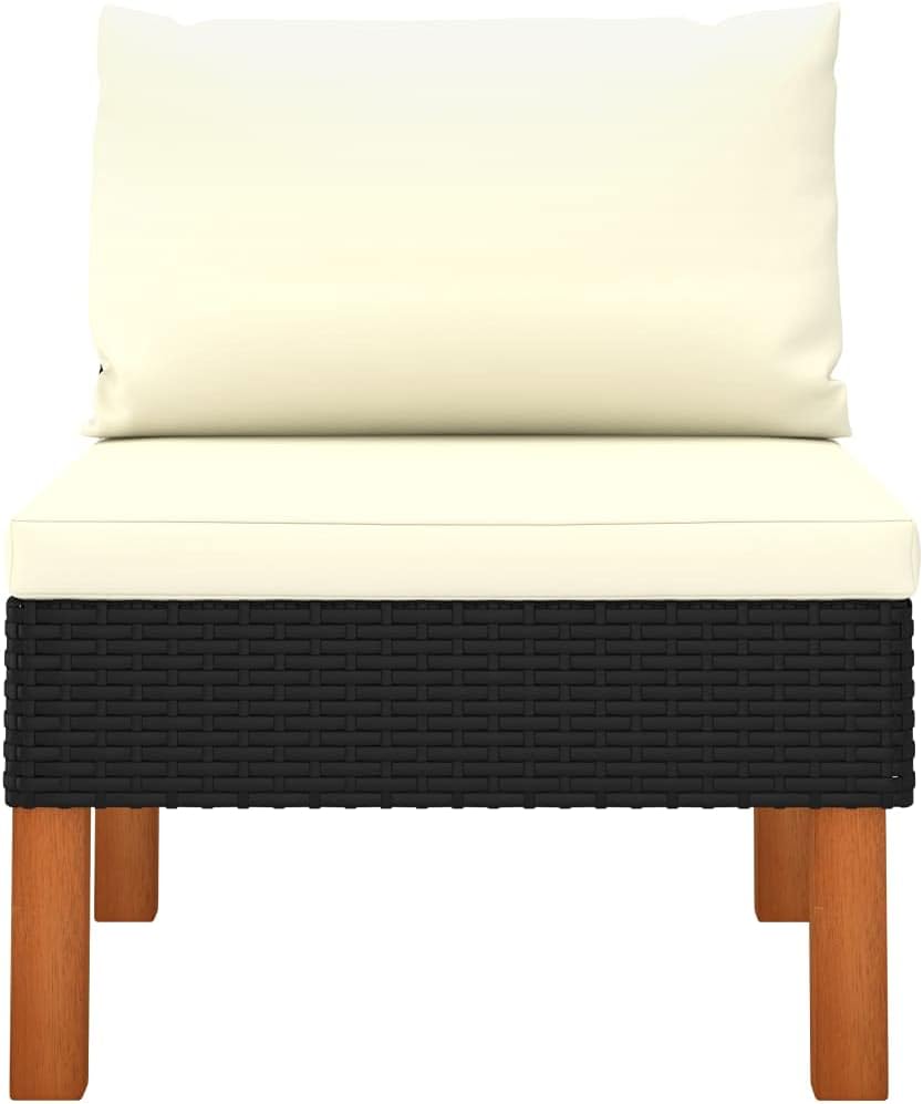 Modern Modular Middle Sofa Black for Patio Garden Balcony, Outdoor Indoor Sectional Sofa Chair with Cushions, Waterproof Wicker Rattan Furniture, Easy Assembly, Comfortable Seating for 1 Person
