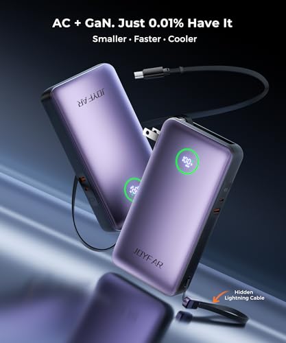 Image of Portable Charger Power Bank - Laptop Battery Pack 65W AC Plug GaN 25000mAh Built in Cable USB C Phone Fast Charging Compatible with iPhone 16 15 14 13 12 11 X iPad MacBook Samsung (Purple)