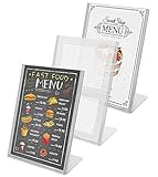 PROFESSIONELL UND KLASSISCH: Da unsere Menükarten-Halter transparent und stabil sind, werden sie Ihrem Geschäft oder Zuhause ein professionelles Aussehen verleihen. Das durchsichtige Design wird die Aufmerksamkeit nicht von Ihrer Anzeige, Menü, Getränkekarte oder Fotografie ablenken.