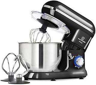 MisterChef® PRO Professional Electric Kitchen 1600W Food Stand Mixer BLACK - BIG BOWL - 3 Attachments: Eggbeater, Dough Hook & Stainless Steel Whisk - 5.5L Stainless Steel Bowl