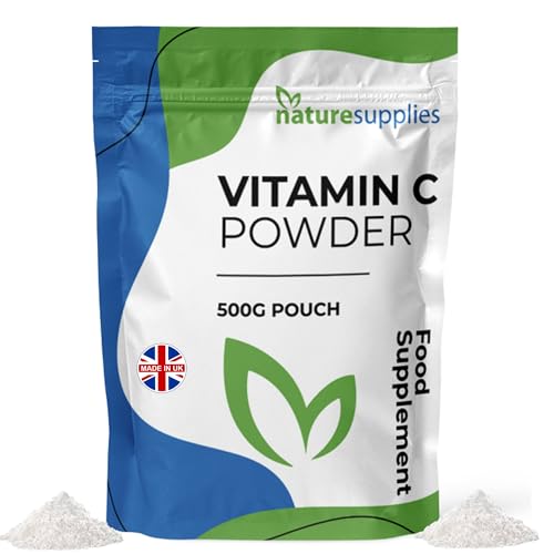 High Strength Vitamin C Powder 500g, VIT C Ascorbic Acid, Pure, Non-GMO & Vegan-Friendly, Immune Support Supplement, No Chemicals, Pharmaceutical Grade, Made in The UK by Naturesupplies