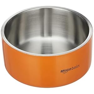 Amazon Basics Quintessential Double-Walled Premium Pet Bowl – 1200 ml Medium | for Dogs, Cats, and Pets | Orange