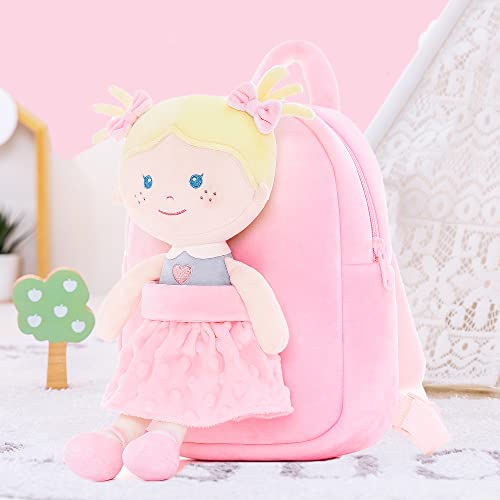 Onetoo Toddler Backpack Kids Backpacks With Soft Light Baby Dolls In Pink Polka Dots Dress 9.5" #TOP4