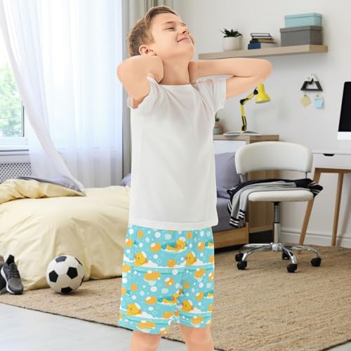 Boys Athletic Shorts with Pockets Rubber Duck Bathtub Running Basketball Shorts for Youth Elastic Waist Size 7-83