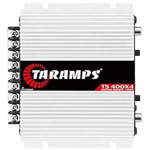 Taramps TS 400×4 400 watts RMS 4 Channels Full Range Car Audio Amplifier, 2 Bridged Channels, RCA Input Class D, Output Power, Multichannel Amplifier System, Small – TS400X4