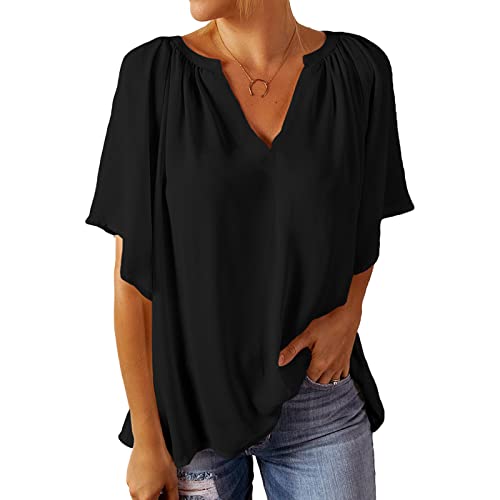 T-Shirts Femme Col en V Confortable au Design Classique Vintage