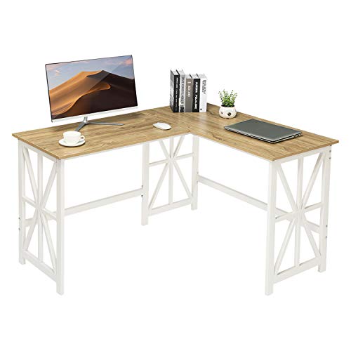 GreenForest L Shaped Corner Desk, Industrial Style Compact Design Computer Gaming Desk PC Laptop Workstation for Home Office, Oak