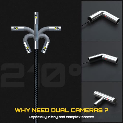 Image of DXZtoz Patented Dual Lens Articulating Borescope with Light, 0.25in Ultra-Thin Probe, 5-inch HD Display, Flexible Snake Endoscope Camera for Aerospace Automotive Engine HVAC Wall Inspection-5FT