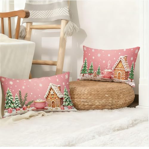 Housse coussin 70x90cm lin imperméable avec zip invisible rose | Set de 2 pièces