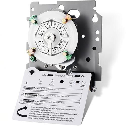 2026 Upgraded T104M Mechanical Timer Switch (Mechanism Only) 208V-277V 40A DPST 24-Hour Heavy-Duty Pool Timer for Pump/Water Heater/Lighting/HVAC High-Contrast White Dial with 4 Timer Trippers