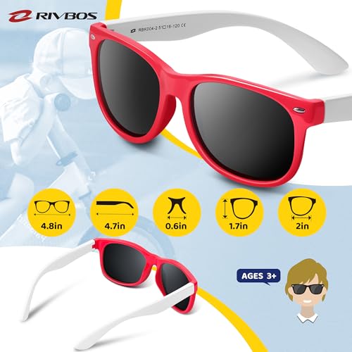 Image of RIVBOS RBK004 Rubber Flexible Kids Polarized Sunglasses Age 3-10 (W Red)