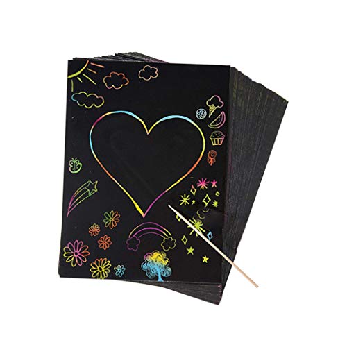 Magic Scrape Painting Paper Scratching Rainbow Drawing Paper with 1 Wooden Styluses,Starwak Scratchboard