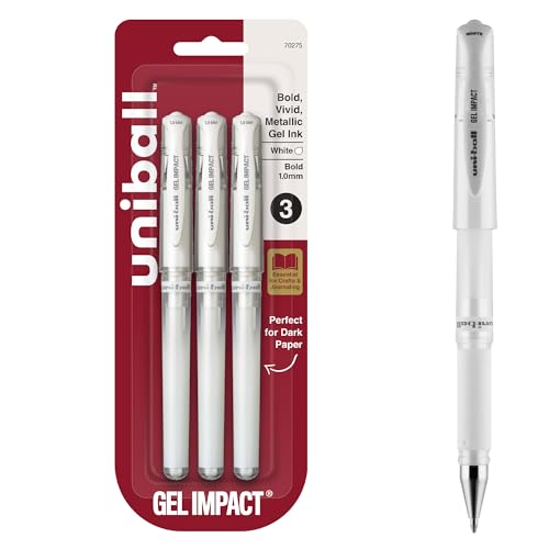 Image of uniball Signo Gel Impact Pens, Bold Point (1.0mm), White Metallic Ink, 3 Pack
