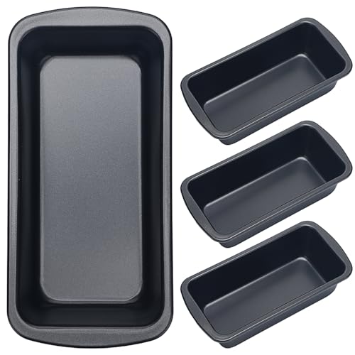 Patelai 4 Pack Small Loaf Pans for Baking Bread Non Stick Bread Pan Rectangle Baking Tray Toast Mold(Black,7.2 x 3.7 Inch)
