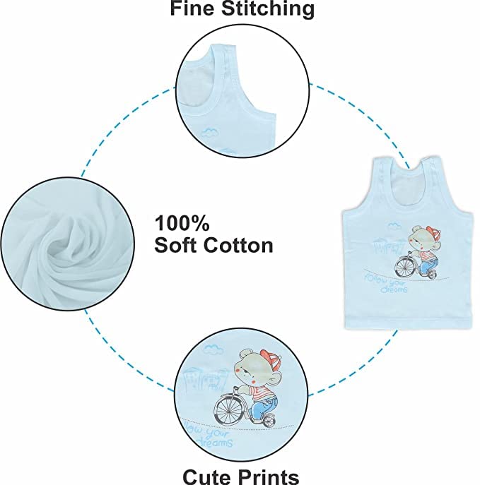 Baby Boy Cotton Regular Fit Kotton Candy Printed Vest Baniyan Innerwear for Baby Summer Wear Sleeveless Vest (Pack of 6) (3-6 Months), Multi