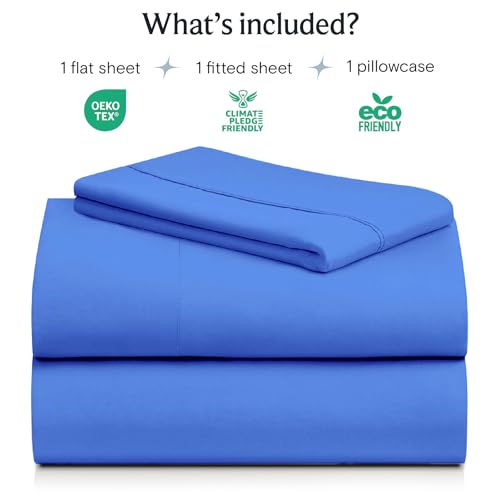 Image of LuxClub 3 PC Twin Sheet Set, Deep Pockets Wrinkle Free Cooling Bed Sheets Hotel Bedding for Women, Men, Kids & Teens, Includes 1 Fitted Sheet, 1 Flat Sheet and 1 Pillowcase-Silky Soft Marine Blue