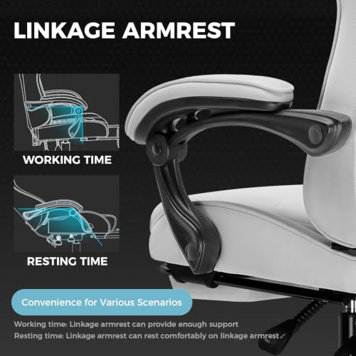 Image of GTPLAYER Gaming Chair, Computer Chair with Footrest and Lumbar Support, Height Adjustable Game Chair with 360-Swivel Seat and Headrest and for Office or Gaming (All Light Gray-Fabric)