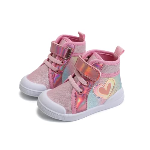 Toddler Girls Sequin Sparkly High Top Canvas Sneakers Kids Heart Print Glitter Walking Running Tennis Flat Shoes