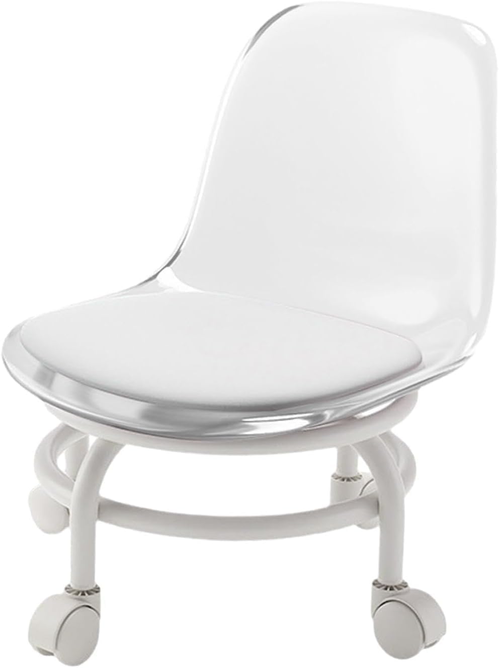 MISBAH Low Rolling Acrylic Swivel Chair Stool Low to Ground with Back Support for Kids (Transparent)