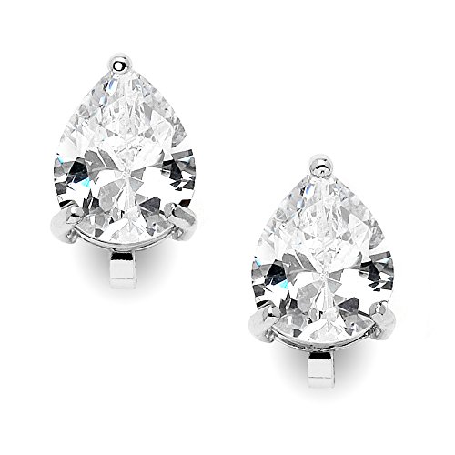 Mariell 2 Carat Clip-On Earrings with Pear-Shaped Cubic Zirconia Stud Solitaires - Silver Platinum Plated
