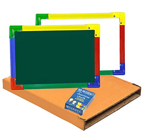 Image of DAHSHA 2 in 1 Double Sided Slate White & Green for Kids Double Sided Board with Colorful Aluminum Frame with Chalk (34 * 24 cm)