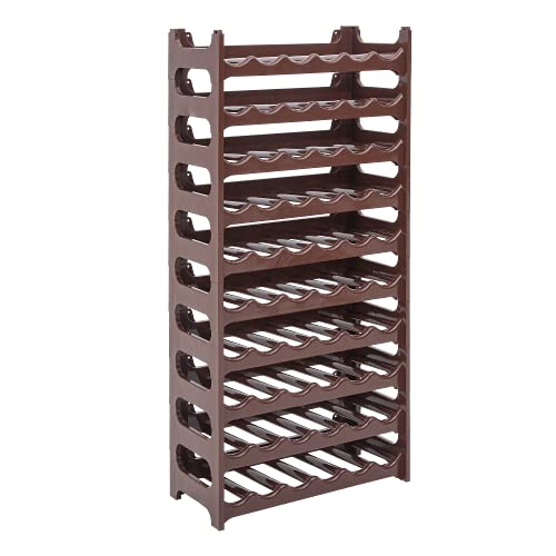 Novaliv Botellero para 60 botellas, estantería marrón, de plástico resistente, apilable (marrón, 10)