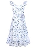 GRACE KARIN Girls Dresses Size 8, Floral Spring Dress for Girls 7-8, Easter Flower Girl Dresses for Wedding Party, Flutter Sleeve Maxi Holiday Dress for Little Girls