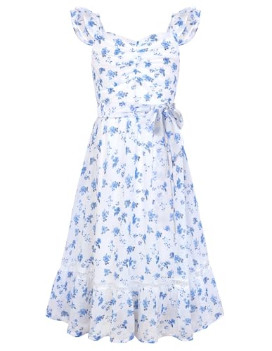GRACE KARIN Girls Dresses Size 8, Floral Spring Dress for Girls 7-8, Easter Flower Girl Dresses for Wedding Party, Flutter Sleeve Maxi Holiday Dress for Little Girls