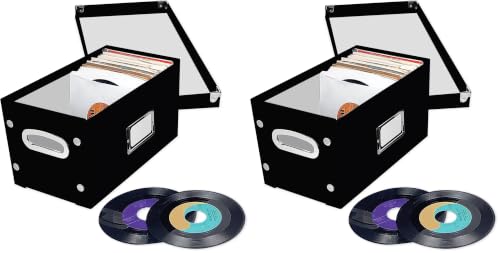 Image of Snap-N-Store Vinyl Record Storage Box - 7 inch /45 RPM - 4 Pack- Crate Holds up to 75 Vinyl Albums - Black