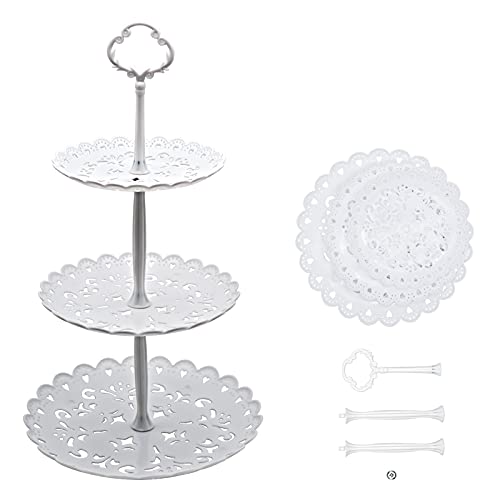 Skyzone Lot de 3 Présentoirs à Gâteaux en Plastique, présentoir à Dessert, Support pour Les Stands de thé de l'après-midi, Mariages, Anniversaires, fêtes (Round)