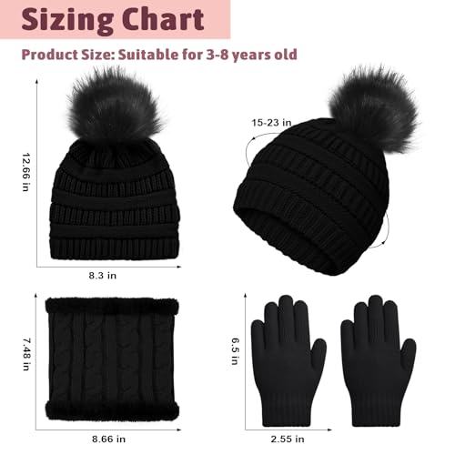 Kids Winter Beanie Hat Scarf Gloves Set for 3-8 Years Old Boys Girls, Thick Warm Knitted Hat Gloves Fleece Lined Scarf Set2