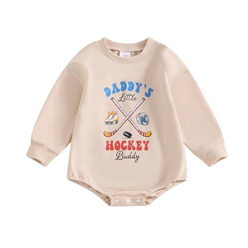 Image of Newborn Hockey Outfit Baby Boy Girl My First Hockey Season Bubble Romper Long Sleeve Jumpsuit Infant Winter Clothes