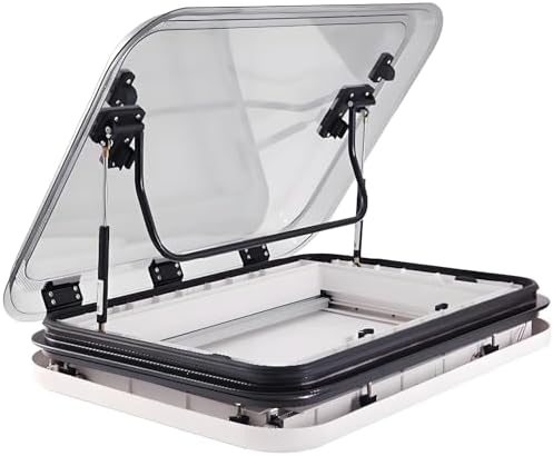 RV Caravan Roof Vent Kit with LED Light, 500/700/800mm Skylight, 70° Aluminum Gas Lift Spring, Easy Installation, 31.5" x 19.69" for RVs and Campers