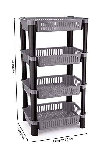Image of U-Max Multi Tire Kitchen Storage Rack, Plastic Utility Shelf Organiser, Space Saving Storage Solution, Revolving Vegetable Rack (Silver-Regular, 4)